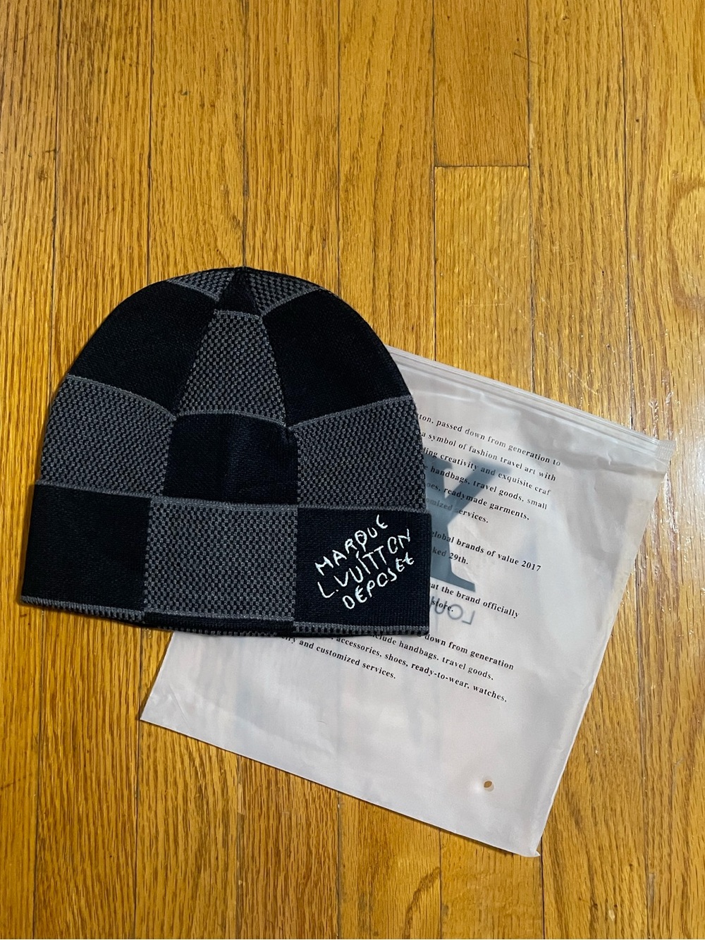 Black & Gray Check Knit Beanie